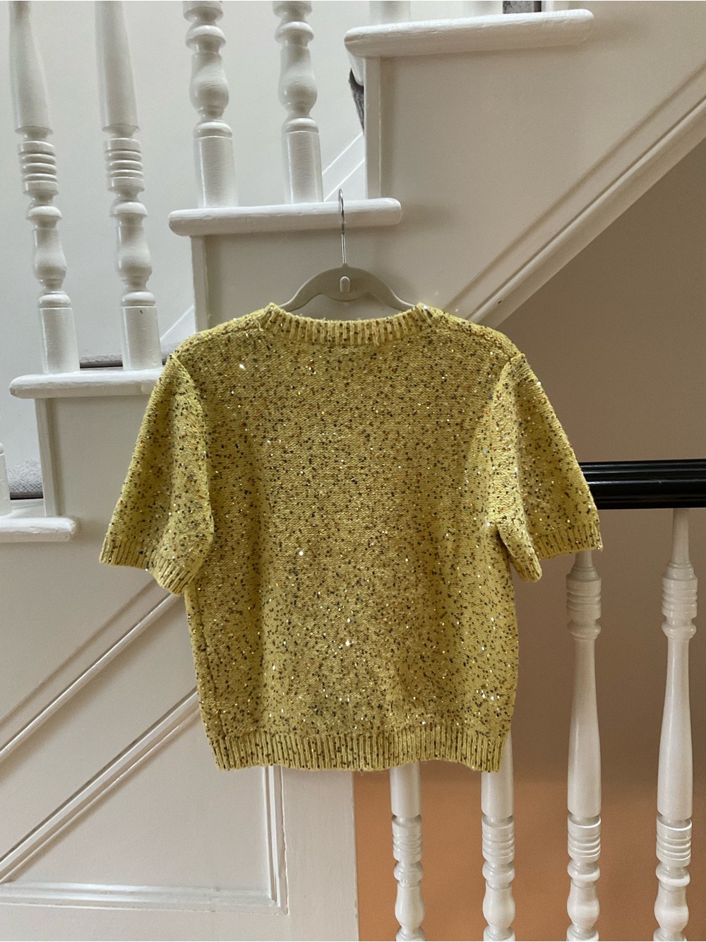 Zara Pale Yellow Short-Sleeve Sequin Knit Sweater - Picture 4 of 5